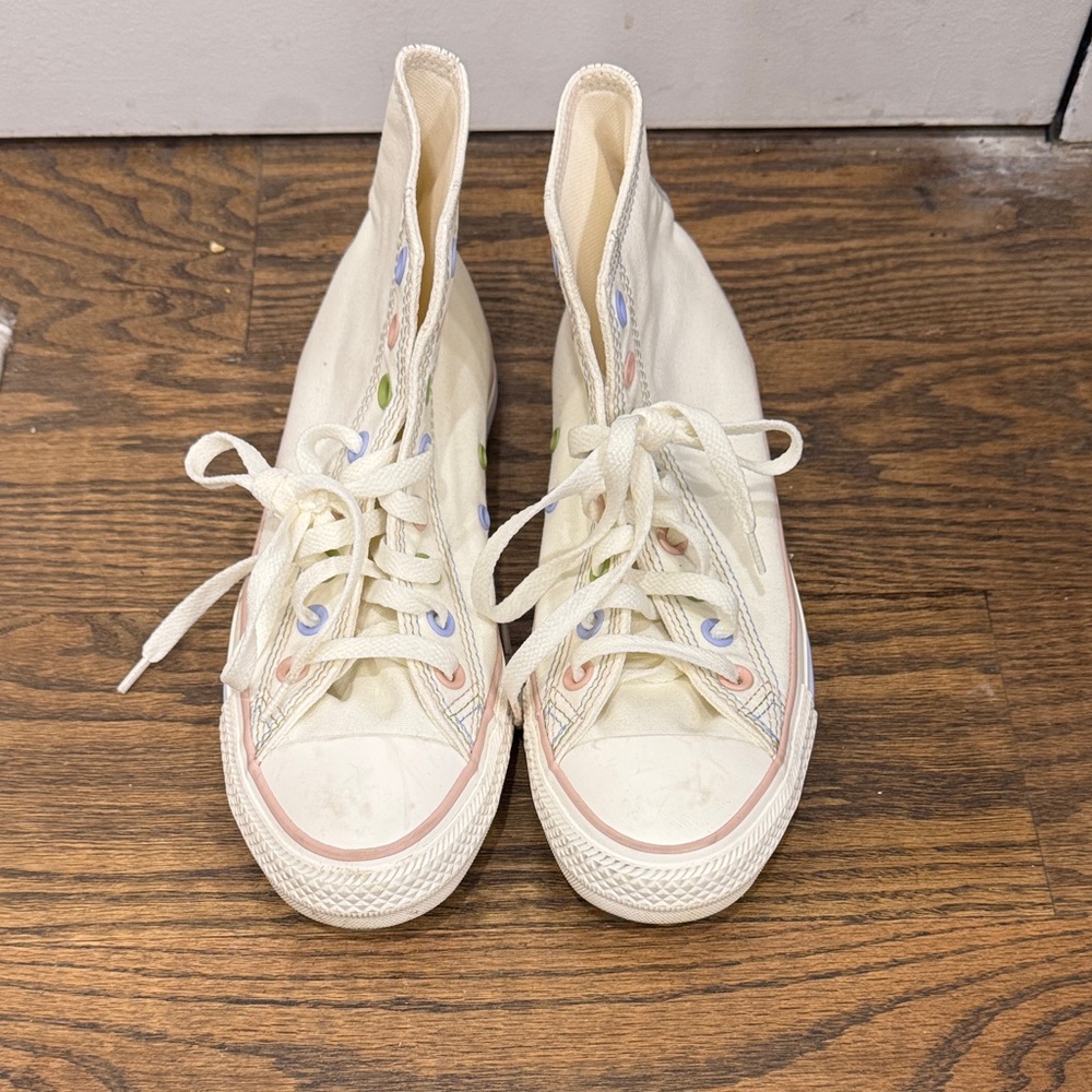 Converse Cream High-Top Sneakers with Multicolor Eyelets